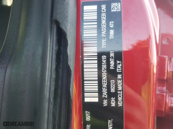 2017 Alfa Romeo Giulia Ti with VIN ZARFAEENXH7561419, listed as a Copart auction lot 74102554 with 0 mi miles and Salvage Title. Bid and sale history available at carsss.com. Image 12.