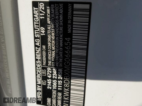 2021 Mercedes-Benz C 300 with VIN W1KWK8DBXMG066654, listed as a Copart auction lot 65975254 with Not Provided miles and Salvage Title. Bid and sale history available at DreamBid. Image 12.