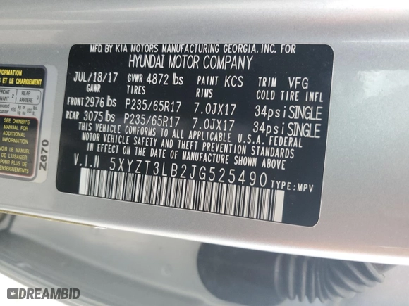 2018 Hyundai Santa Fe Sport 2.4L with VIN 5XYZT3LB2JG525490, listed as a Copart auction lot 47137205 with 117,336 mi miles and Salvage Title. Bid and sale history available at carsss.com. Image 12.