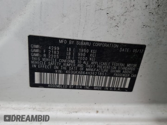 2017 Subaru Impreza Premium with VIN 4S3GKAB64H3621851, listed as a Copart auction lot 51896665 with 146,305 mi miles and Salvage title. Bid and sale history available at DreamBid. Image 12.