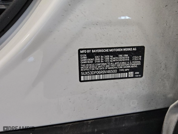 2024 BMW X3 xDrive30i with VIN 5UX53DP06R9V46500, listed as a Copart auction lot 53400455 with 31,285 mi miles and Clean Title. Bid and sale history available at carsss.com. Image 12.