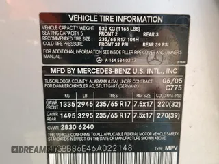 2006 Mercedes-Benz M 350 with VIN 4JGBB86E46A022148, listed as a Copart auction lot 52141495 with 191,520 mi miles and Clean Title. Bid and sale history available at DreamBid. Image 13.