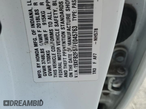 2015 Honda Civic Sedan LX with VIN 19XFB2F57FE045763, listed as a Copart auction lot 49605475 with 159,352 mi miles and Salvage Title. Bid and sale history available at carsss.com. Image 14.