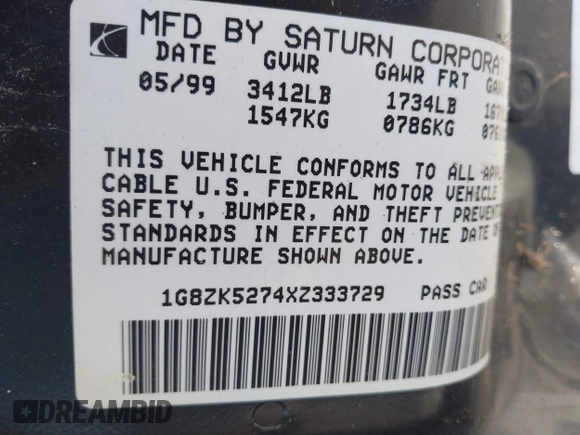 1999 Saturn SL с VIN 1G8ZK5274XZ333729, выставлен на аукционе IAAI как лот 41987885 с пробегом Не указан миль и . История ставок и продаж доступна на DreamBid. Изображение 9.