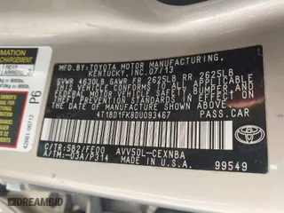 2013 Toyota Camry Hybrid LE with VIN 4T1BD1FK8DU093467, listed as a IAAI auction lot 41585354 with 239,604 mi miles. Bid and sale history available at carsss.com. Image 9.