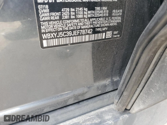 2018 BMW X2 xDrive28i with VIN WBXYJ5C39JEF78742, listed as a Copart auction lot 44026635 with Not Provided miles and Salvage Title. Bid and sale history available at carsss.com. Image 12.