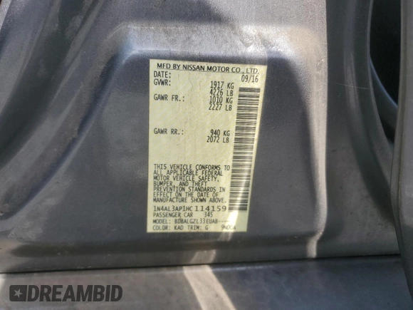 2017 Nissan Altima SL с VIN 1N4AL3AP1HC114159, выставлен на аукционе Copart как лот 56912065 с пробегом 255 520 миль миль и Списание • Salvage title. История ставок и продаж доступна на DreamBid. Изображение 13.