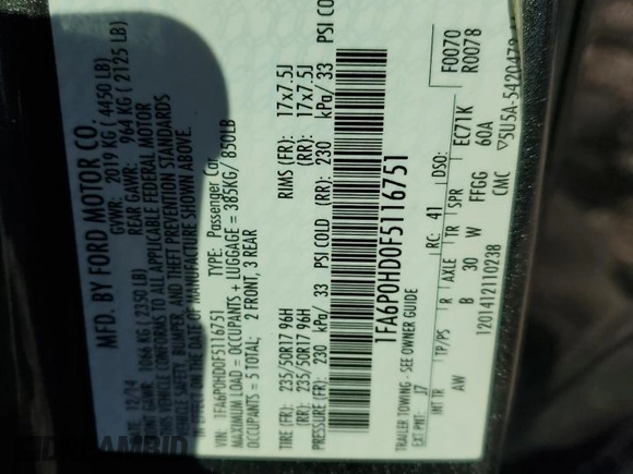 2015 Ford Fusion SE with VIN 1FA6P0HD0F5116751, listed as a Copart auction lot 43575615 with 171,709 mi miles and Salvage Title. Bid and sale history available at carsss.com. Image 14.