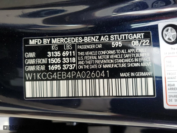 2023 Mercedes-Benz EQS with VIN W1KCG4EB4PA026041, listed as a Copart auction lot 76480864 with NaN miles and Salvage Title. Bid and sale history available at carsss.com. Image 12.
