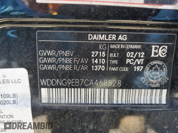 2012 Mercedes-Benz S 550 with VIN WDDNG9EB7CA468828, listed as a Copart auction lot 54895855 with 188,752 mi miles and Clean Title. Bid and sale history available at DreamBid. Image 12.