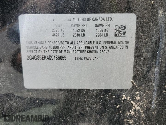 2012 Buick Regal Premium 1 z VIN 2G4GS5EK4C9136055, wystawiony jako Copart lot #61736045 z przebiegiem 126 076 mil mil oraz Szkoda całkowita • Salvage title. Historia ofert i sprzedaży dostępna na DreamBid. Obrazek 13.
