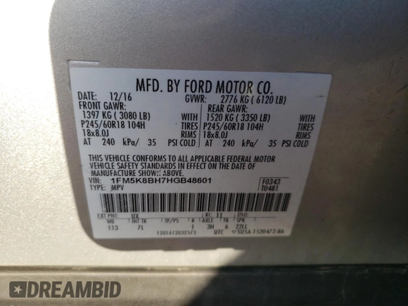2017 Ford Explorer with VIN 1FM5K8BH7HGB48601, listed as a Copart auction lot 50244985 with 228,904 mi miles and Salvage Title. Bid and sale history available at carsss.com. Image 14.