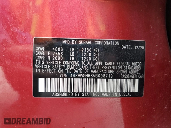 2021 Subaru Legacy Limited XT z VIN 4S3BWGN68M3008719, wystawiony jako Copart lot #60918335 z przebiegiem 67 320 mil mil oraz Szkoda całkowita • Salvage title. Historia ofert i sprzedaży dostępna na DreamBid. Obrazek 13.