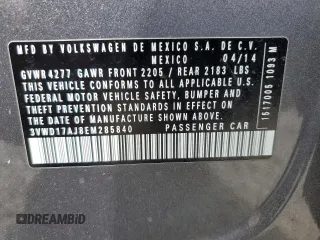 2014 Volkswagen Jetta SE with VIN 3VWD17AJ8EM285840, listed as a Copart auction lot 63943435 with 137,555 mi miles and Clean title. Bid and sale history available at DreamBid. Image 12.