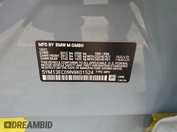 2022 BMW X3 M z VIN 5YM13EC09N9K01524, wystawiony jako Copart lot #79260984 z przebiegiem 38 501 mil mil oraz Tytuł czysty. Historia ofert i sprzedaży dostępna na DreamBid. Obrazek 14.