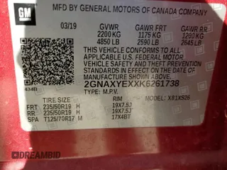 2019 Chevrolet Equinox Premier with VIN 2GNAXYEXXK6261738, listed as a Copart auction lot 48056865 with 69,628 mi miles and Salvage Title. Bid and sale history available at carsss.com. Image 15.