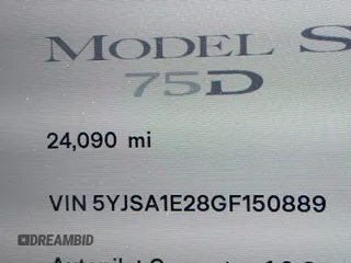 2016 Tesla Model S 90D with VIN 5YJSA1E28GF150889, listed as a IAAI auction lot 41958931 with 24,090 mi miles and . Bid and sale history available at DreamBid. Image 15.