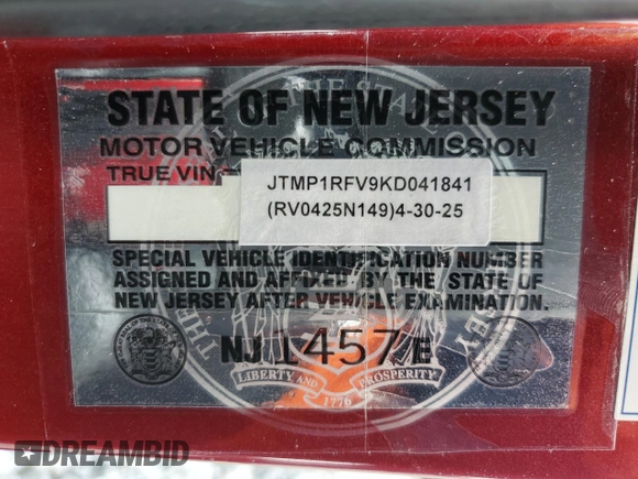 2019 Toyota RAV4 with VIN NJ1457E, listed as a Copart auction lot 50837324 with 44,266 mi miles and Salvage title. Bid and sale history available at DreamBid. Image 13.