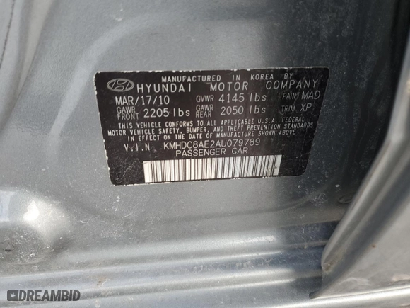 2010 Hyundai Elantra Touring GLS with VIN KMHDC8AE2AU079789, listed as a Copart auction lot 89369955 with 0 mi miles and Clean Title. Bid and sale history available at carsss.com. Image 12.