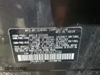 2023 Subaru Forester Premium with VIN JF2SKADC8PH452594, listed as a Copart auction lot 56901525 with 34,424 mi miles and Salvage title. Bid and sale history available at DreamBid. Image 14.