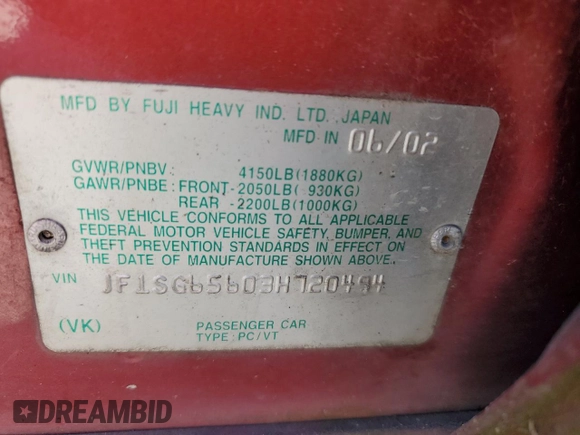 2003 Subaru Forester XS with VIN JF1SG65603H720494, listed as a Copart auction lot 53901815 with 201,838 mi miles and Salvage Title. Bid and sale history available at carsss.com. Image 13.