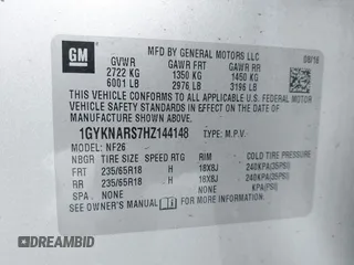 2017 Cadillac XT5 FWD with VIN 1GYKNARS7HZ144148, listed as a IAAI auction lot 41392399 with 96,252 mi miles and . Bid and sale history available at carsss.com. Image 9.