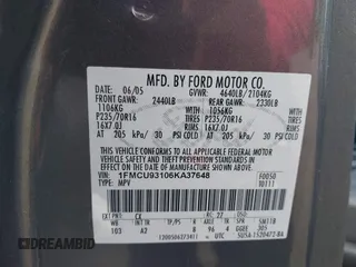 2006 Ford Escape XLT with VIN 1FMCU93106KA37648, listed as a IAAI auction lot 42719362 with 184,321 mi miles and . Bid and sale history available at DreamBid. Image 9.