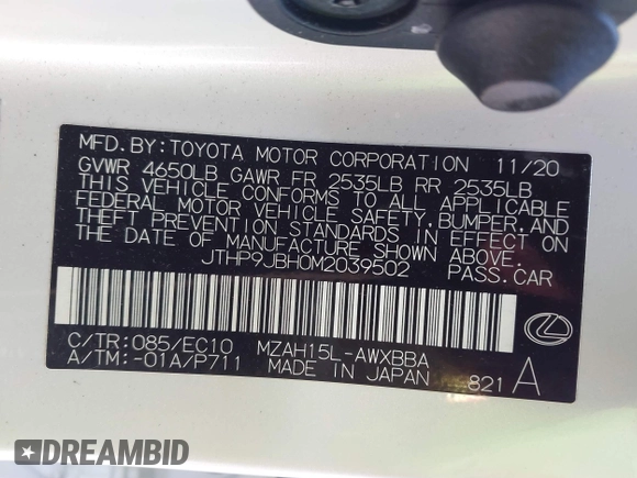2021 Lexus UX 250h z VIN JTHP9JBH0M2039502, wystawiony jako IAAI lot #41868672 z przebiegiem 17 496 mil mil oraz . Historia ofert i sprzedaży dostępna na DreamBid. Obrazek 9.