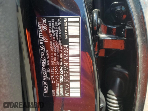 2021 Mercedes-Benz CLA 45 AMG with VIN W1K5J5DB2MN162304, listed as a Copart auction lot 57717765 with 36,101 mi miles and Salvage title. Bid and sale history available at DreamBid. Image 12.