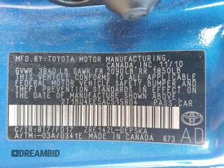 2010 Toyota Corolla with VIN 2T1BU4EE5AC515804, listed as a Copart auction lot 61585025 with 198,026 mi miles and Salvage title. Bid and sale history available at DreamBid. Image 12.