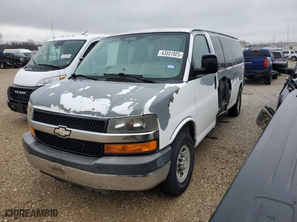 2010 Chevrolet Express Passenger LT with VIN 1GA2G1DG6A1147607, listed as a Copart auction lot 43551925 with 69,611 mi miles and Salvage Title. Bid and sale history available at carsss.com. Image 1.
