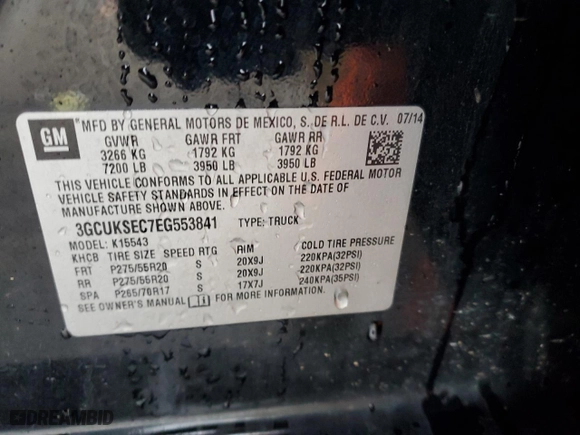 2014 Chevrolet Silverado 1500 LTZ with VIN 3GCUKSEC7EG553841, listed as a Copart auction lot 44797175 with 206,227 mi miles and Salvage Title. Bid and sale history available at carsss.com. Image 12.