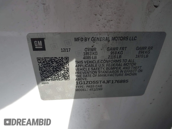 2018 Chevrolet Malibu LT with VIN 1G1ZD5ST4JF176895, listed as a IAAI auction lot 41105224 with 160,227 mi miles. Bid and sale history available at carsss.com. Image 9.