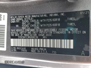 2021 Toyota Sienna Limited with VIN 5TDZSKFC3MS008238, listed as a Copart auction lot 46328225 with 28,269 mi miles and Salvage Title. Bid and sale history available at DreamBid. Image 14.