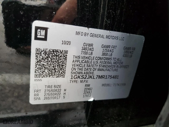 2021 GMC Yukon XL Denali with VIN 1GKS2JKL7MR175481, listed as a Copart auction lot 51283865 with 46,729 mi miles and Salvage Title. Bid and sale history available at carsss.com. Image 13.