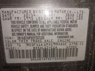 2014 Nissan Sentra SV with VIN 3N1AB7APXEY322020, listed as a IAAI auction lot 41898496 with 122,371 mi miles. Bid and sale history available at carsss.com. Image 9.
