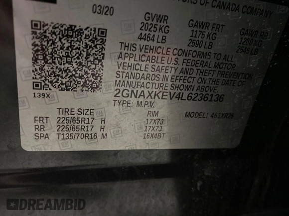 2020 Chevrolet Equinox LT z VIN 2GNAXKEV4L6236136, wystawiony jako IAAI lot #42556211 z przebiegiem 87 001 mil mil oraz . Historia ofert i sprzedaży dostępna na DreamBid. Obrazek 28.