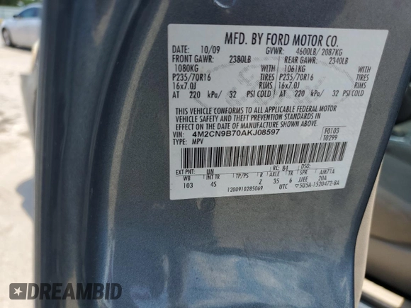 2010 Mercury Mariner with VIN 4M2CN9B70AKJ08597, listed as a Copart auction lot 63486595 with 113,207 mi miles and Salvage title. Bid and sale history available at DreamBid. Image 13.