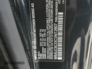 2012 BMW 1 Series 135i with VIN WBAUC9C5XCVM12807, listed as a Copart auction lot 61680225 with 117,314 mi miles and Salvage title. Bid and sale history available at DreamBid. Image 12.