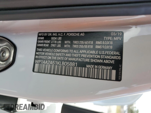 2019 Porsche Macan with VIN WP1AA2A51KLB05881, listed as a Copart auction lot 45743885 with 54,143 mi miles and Salvage title. Bid and sale history available at DreamBid. Image 15.