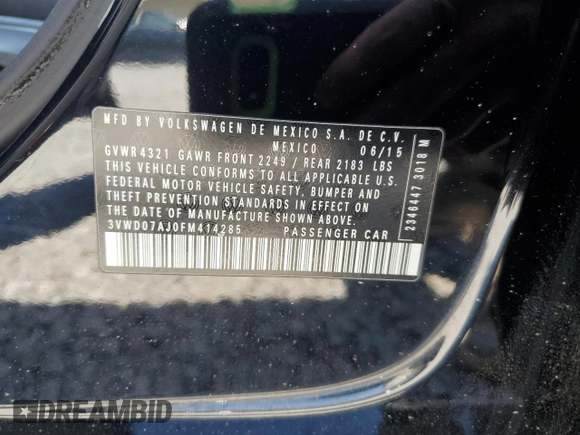 2015 Volkswagen Jetta SE with VIN 3VWD07AJ0FM414285, listed as a Copart auction lot 51930645 with 136,618 mi miles and Salvage title. Bid and sale history available at DreamBid. Image 12.