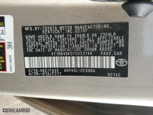2007 Toyota Camry Hybrid with VIN 4T1BB46K07U023148, listed as a Copart auction lot 43393685 with 95,691 mi miles and Clean Title. Bid and sale history available at carsss.com. Image 14.