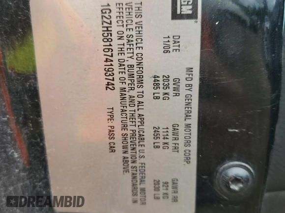 2007 Pontiac G6 with VIN 1G2ZH581674193742, listed as a Copart auction lot 62670405 with 206,026 mi miles and Clean title. Bid and sale history available at DreamBid. Image 12.