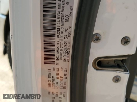 2019 Ram 3500 Tradesman with VIN 3C63R3GL4KG711274, listed as a Copart auction lot 71644104 with 164,921 mi miles and Clean Title. Bid and sale history available at carsss.com. Image 12.