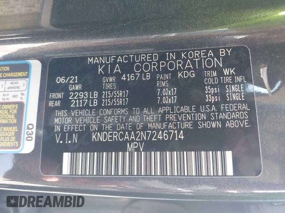 2022 Kia Seltos EX z VIN KNDERCAA2N7246714, wystawiony jako IAAI lot #42282653 z przebiegiem 51 650 mil mil oraz . Historia ofert i sprzedaży dostępna na DreamBid. Obrazek 9.