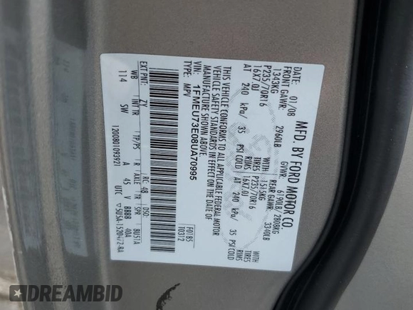 2008 Ford Explorer XLT с VIN 1FMEU73E08UA70995, выставлен на аукционе Copart как лот 65626425 с пробегом 124 856 миль миль и Чистый • Clean title. История ставок и продаж доступна на DreamBid. Изображение 13.