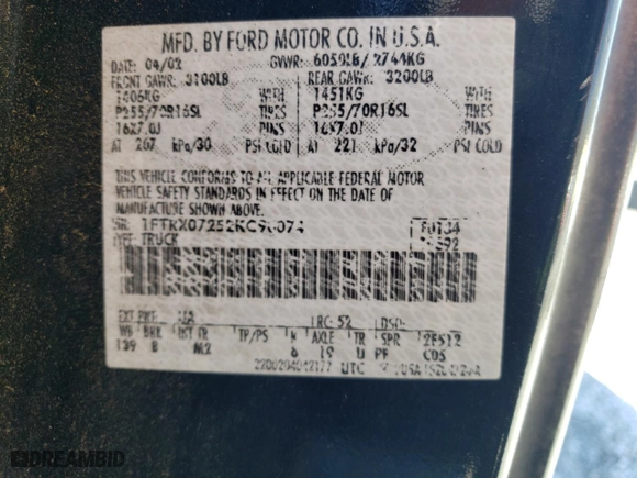 2002 Ford F-150 XL with VIN 1FTRX07252KC90074, listed as a Copart auction lot 48565215 with 0 mi miles and Salvage Title. Bid and sale history available at carsss.com. Image 12.
