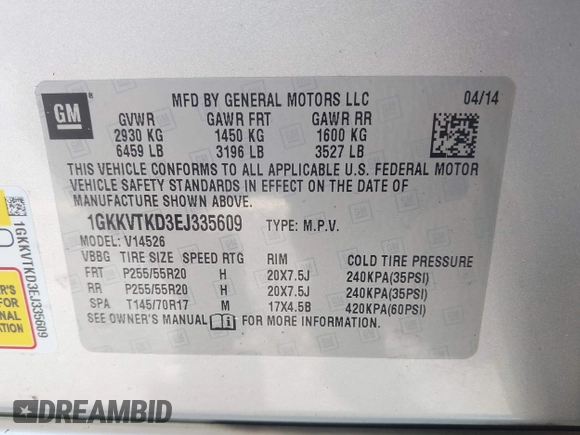 2014 GMC Acadia Denali z VIN 1GKKVTKD3EJ335609, wystawiony jako IAAI lot #42274757 z przebiegiem 174 425 mil mil oraz . Historia ofert i sprzedaży dostępna na DreamBid. Obrazek 9.