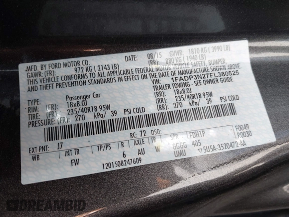 2015 Ford Focus Titanium with VIN 1FADP3N27FL380525, listed as a IAAI auction lot 42493542 with 86,423 mi miles and . Bid and sale history available at DreamBid. Image 9.