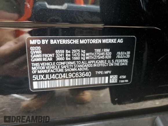 2020 BMW X5 M50i with VIN 5UXJU4C04L9C63640, listed as a Copart auction lot 63215564 with 45,172 mi miles and Salvage Title. Bid and sale history available at carsss.com. Image 13.